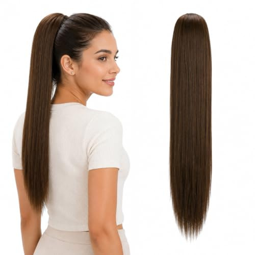 CAISHA 55cm Coda Capelli Nina Con Coulisse Capelli Extensions Finta Per Donna Posticcio Per Capelli Liscio Marrone Chiaro PH517