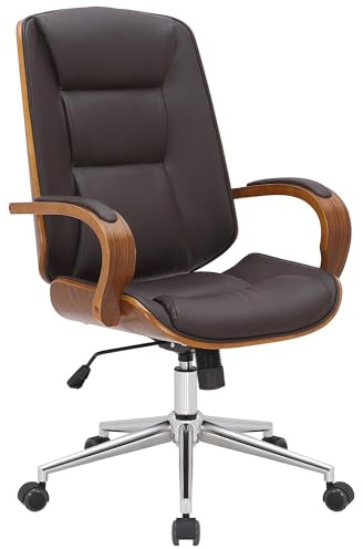 CLP Silla De Oficina Yankton En Polipiel & Madera Curvada I Sillón Ejecutivo Giratorio con Reposabrazos & Base Metálica, Color:Nuez/marrón