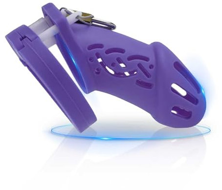 QgLust Silikon Peniskäfig Keuschheitskäfig Herren mit 5 Penisringe, Keuschheitsgürtel für Extreme BDSM Penis Bondage Klein Chastity Cage Sissy Sexspielzeug für Männer (Groß - Lila)