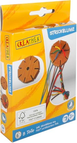 Creathek Strickblume 8 Teile, Strickset Kinder Strick Tool Kit Garn Wolle Selbermache Kreativität, rot, gelb, grün, blau, dunkelrot, dunkelblau