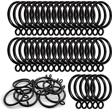 50Pack Metal Curtain Rings 38mm Internal Diameter Drapery Pole Rings, Matte, Rustproof Hangers Ring for Curtain Poles, Shower Curtains Rods (Black)