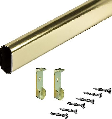 AERREGI Guardaroba guardaroba guardaroba ottone | Asta DORATA per armadio 2000 mm OVALE | Tubo metallico vintage | Tubo per mobili 30 x 15 mm | Inclusi 2 fissaggi | 1 Pezzo
