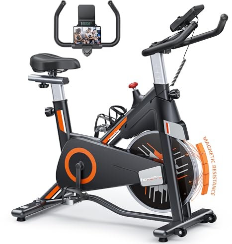 Bicicleta Estatica Magnética, Bici Estatica Para en Casa con Volante 15 KG, Pantalla LCD y Resistencia Ajustable, Soporte para Teléfono Móvil, A Portavasos, Máx. 150kg