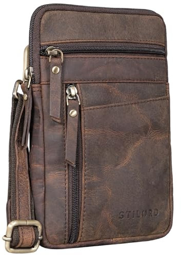 STILORD 'Brooks' Leder Brustbeutel Gürteltasche Handytasche zum Umhängen Kleine Brusttasche für Handy Pass Reisebörse Crossbody Bag Vintage für Damen und Herren, Farbe:colorado - braun