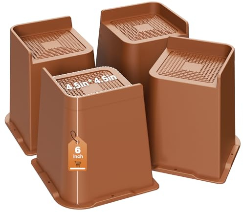 MYMULIKE Sänghöjare 5 cm, 7,6 cm, 10 cm, 15 cm eller 20 cm kraftiga möbelhöjare, upp till 2720 kg L formad design sänglyftblock för soffbord bokhylla (brun 4-pack, 15 cm)