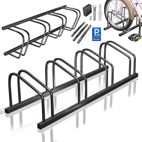 KESSER® Rastrelliere per Bicicletta con targhetta di parcheggio, Supporto Multiplo con Distanza di 37 cm, per Pneumatici di Larghezza 30-65 mm, Supporto per Bicicletta, 4 Biciclette - Nero