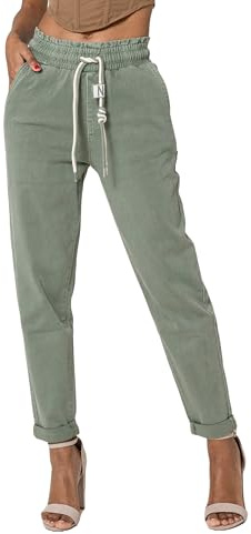 Nina Carter P500 dam joggingbyxor, hög midja, jeansbyxor, sommarjeans, Khaki (P500-3), M Smal