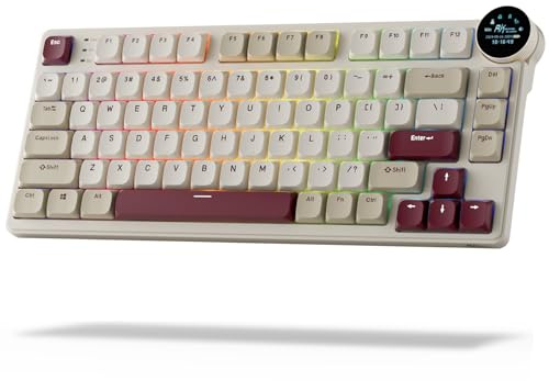 RK ROYAL KLUDGE N80 mekaniskt tangentbord med låg profil med smart skärm och knopp, toppmontering 75 % trådlöst tangentbord BT/2,4 G/USB-C, programvarusöd, massivt batteri, 80 tangenter, tysta linjära