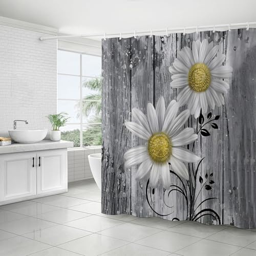 FAIRYGATE Extra Wide Shower Curtain Garden Shower Curtains 180 x 180 cm Sunflower Scenery Bathroom Curtain Mildew & Mould Resistant Polyester Fabric Bath Curtain with 12 Hooks B8717