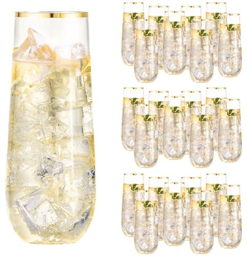 mauepersu Juego de 24 copas de champán y cava, 250 ml, reutilizables, de plástico, copas de champán, vasos de cerveza, vasos de postre, para jardín, bodas, fiestas, etc