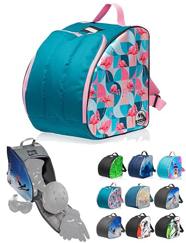 BAMBINIWELT Kinder Skistiefeltasche - Ski-Schuh-Tasche Rucksack mit integrierter Standfläche - für Boots, Helm, Skibrille & Handschuhe - wasserdichte Skischuhtasche mit Tragegriffen (Modell 04)
