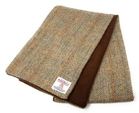 Scott and MacKenzie Harris Tweed Traditional Brown Herringbone Fleece Lined Scarf