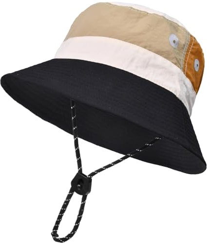 Outdoor Kids Sun Hat Quick Dry Bucket Hat Multiple Color Patchwork for Boys Girls 8-15 Years UPF 50+ Summer Beach Hats Black