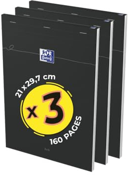 Oxford Smart A4 - Bloc de notas (3 unidades, 160 páginas, 5 x 5 cm), color negro