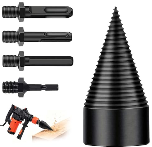 Wxeadu Wood Splitter Drill Bit, 50mm Log Splitter Drill Bit, Wood Splitting Drill Bits with 4 Pcs DrillHandles, Splitting Woods Cone DrillBit, Firewood DrillBit for Electric Hand Drills