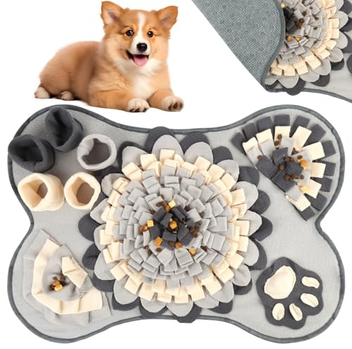 OSDUE Tapis à renifler pour Chien, 63cm*43cm Gris en Forme d'os Tapis de Fouille Alimentation Lente, Tapis Reniflant Formation d’Animaux Lavable en Machine Pliable pour Lapin, Chat, Chien