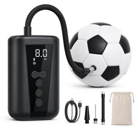 Bomba eléctrica para globos, bomba de aire eléctrica, con función de carga USB, luz LED portátil con pantalla LCD para fútbol, baloncesto, voleibol, incluye agujas y accesorio