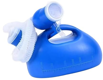 QSTDGVPW Botella Urinaria para Hombres con Tapa Y, Urinario de Viaje con Asa, 3000 Ml, Recipiente Urinario para Hombres Mayores, Ideal, Azul, con Manguera de 2 M