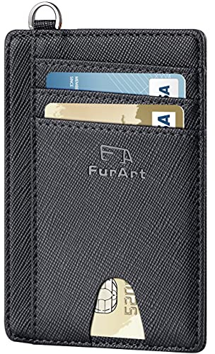FurArt - Portafoglio sottile minimalista, con tasca frontale, blocco RFID, porta carte di credito, unisex, Nero 04, small