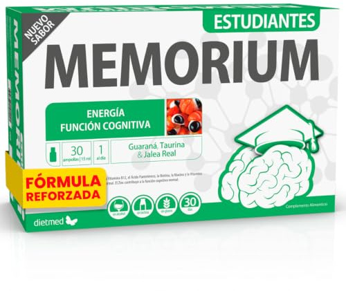 Memoria y Concentración para Estudiantes con Taurina, Guaraná y Jalea Real - Energía Mental y Apoyo al Sistema Nervioso - Colina, L-Carnitina y Complejo de Vitaminas B - Ampollas Bebibles - DietMed