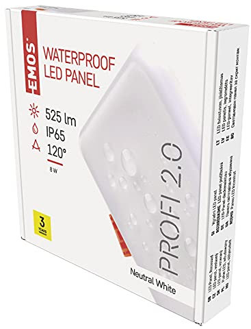 EMOS LED Panel Einbauleuchte 8W, extra-flacher 525 lm quadratischer Einbaustrahler, Neutralweiß 4000K, IP65 wasserdicht für Feuchträume oder Außen, Farbe weiß, 10 x 10 cm, rahmenlos, ZV2122