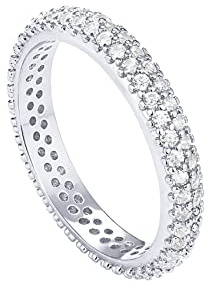 PAVOI 14K Gold Plated Cubic Zirconia Double Row Eternity Band for Women