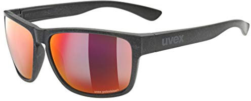 uvex LGL ocean P - Sonnenbrille für Damen und Herren - aus Recyclingmaterial - polarisiert - black matt/red-red - one size