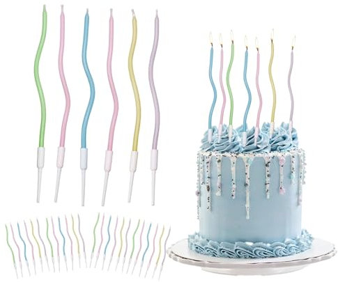 Candele a Spirale di Compleanno,RoadLoo 48 Pezzi Candele Torta Compleanno Multicolore Metallizzato Candele Cupcake con Supporti per Decorazione Della Festa Nuziale di Compleanno Colori (Colorato)