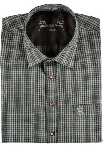 OS Trachten Camisa de caza de manga larga para hombre con cuello tumbado Twisa, verde oliva, 45-46