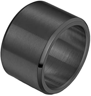 HIJONES Anello da Uomo in Acciaio Inossidabile Largo 15 Mm Semplice Fede Nuziale Spazzolata Opaca Nero Misura 29