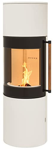 H&M Mono L 3.0 runder Kamin-Ofen in Stahl Creme Weiß Moderne 160° Sichtscheibe Reeling-Griff Holz-Fach mit separater Tür 7kw 149,8cm Höhe innovatives Design