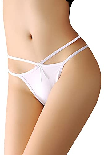 HTRUIYATY Dam stringtrosa med sexig strappy hög stretch ultra-silkeslen låg stigning G-string trosor för kvinnor, Vitt, one size