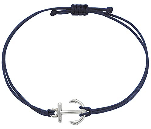 Selfmade Jewelry Armband Damen Silber Anker Größenverstellbares Makramee-Armbändchen Handgemacht Inkl. Geschenk-Verpackung (Silber - Dunkelblau)