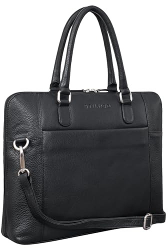STILORD Latoya Arbeitstasche elegant Leder Bürotasche Aktentasche Damen Herren Henkeltasche Vintage Echtleder aufsteckbar Farbe:schwarz