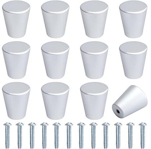 12 Pezzi Pomelli Per Cassetti In Metallo Pomelli Per Mobili Moderni Con 12 Pezzi Viti Pomolo Per Mobile Rotondo Adatto Per Pannelli Di 18 Mm Di Spessore Per Librerie, Armadi, Cassetti (Argento)