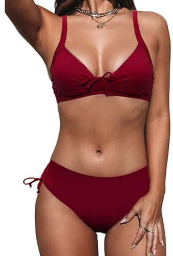 JFAN Maillot de Bain Femme 2 Pieces Bikini Push Up Rembourré avec Cordon Ensemble Maillot de Bain Élégant Maillots Deux Pièces Femme