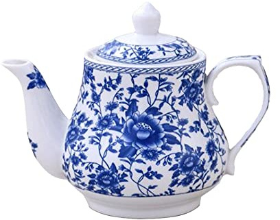 123Arts Keramik-Teekanne, Blau und Weiß, für Home Office, 370 ml