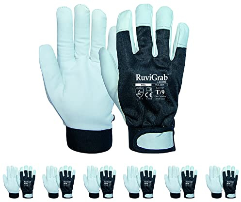 RuviGrab - Guanto da lavoro in pelle bovina | Dorso ventilato Chiusura Velcro | Guanti da giardinaggio | Guanti da lavoro | Guanti in pelle | Guanti uomo e donna