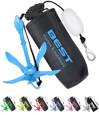 Best Marine and Outdoors Kayak Anchor, 3.5 Pound Anchor System Kit for Kayaks, Canoes, SUP Paddle Boards & Jet Skis, Fishing, Boating & Kayaking Accessories (Blue)