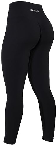 AUROLA Power Workout Leggings for Women Tummy Control Squat Proof Ribbed Thick Seamless Scrunch Active Pants,Black,L