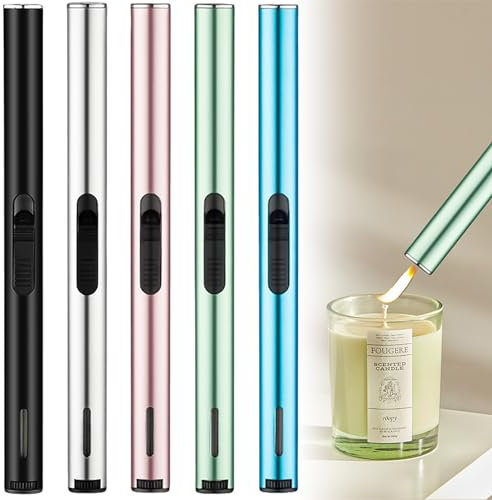 5 x Lang Feuerzeug, Feuerzeug Gas Nachfüllbar, 19.5 cm langes Winddicht Feuerzeug, Gasfeuerzeug für Küche, Desserts, Camping und Grill (Ohne Gas)