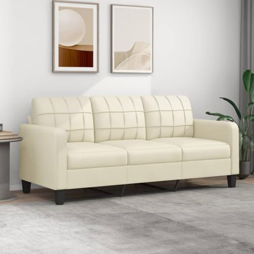 LAPOOH 3-Sitzer-Sofa Creme 180 cm Kunstleder, Sofa Wohnzimmer, Jugendsofa, Relaxsofa
