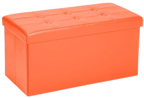 COSYLAND Sittpall med förvaringsutrymme, vikbar sittbänk, sittkista av konstläder, vadderad sittkub fotpall, förvaringslåda med lock, 76 x 38 x 38 cm (röd)