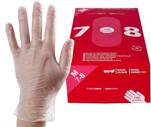 PAMPOLS Guantes de Vinilo Transparentes | Sin Polvo | Talla M (7 8) | Resistentes y Duraderos | Ideal para Uso Doméstico y Profesional | Paquete de 100 unidades