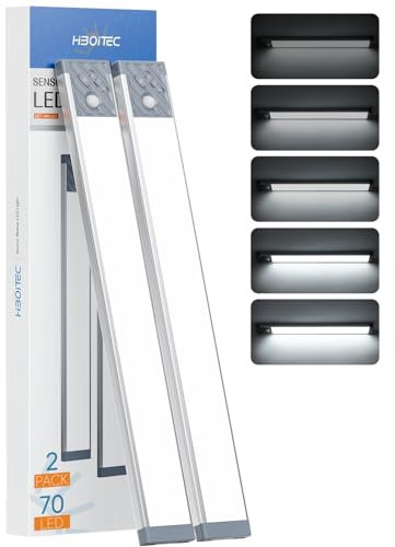 HIBOITEC 2500mAh Under Cabinet Kitchen Lights,32.5CM Motion Sensor Lights Indoor, Rechargeable Under Cabinet Lighting with Magnetic Strip for Stairs, Wardrobe, Hallway, Kitchen, Cool White