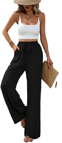Btofellin Pantaloni da Donna Estivi Eleganti Lino Pantaloni con Tasche a Coulisse Larghi Sciolti Taglio Dritto Palazzo Pantaloni Leggeri per Ufficio Pantaloni Casual