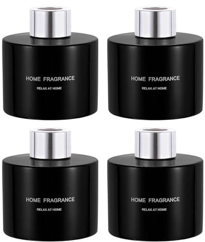 sourcing map 4pcs Empty Glass Diffuser Bottle 140ml/4.7oz Refillable Fragrance Accessories Aromatherapy Jar Container for Replacement Reed Diffuser DIY Home Bathroom Black with Silver Tone Cap