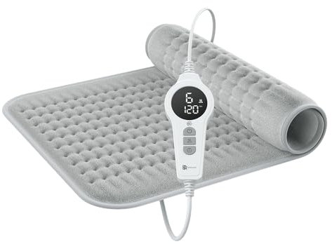 BR Bringer Infrarot Heizkissen mit Abschaltautomatik - Wärmekissen mit Tiefenwärme - 6 Heizstufen (25-60°C), Überhitzungsschutz, Waschbar, LED Display, Extra weiches Flanell (Grau, 70 x 40 cm)