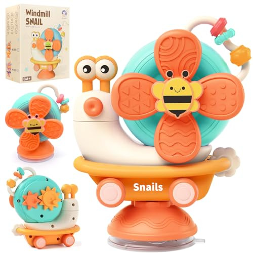 EOPUOZS Jouet Ventouse Chaise Haute, Baby Spinner avec Ventouse, Jouet Sensoriel Montessori Bebe 6-12 Mois, Cadeau Enfant Fille et Garçon AB 6 Mois (Orange)
