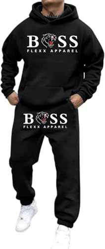 Two Piece Sweatsuits for Men Long Sleeve Zip Up Hoodie Jacket Sweatshirt and Casual Fleece Sweatpants Joggers Sweat Suit Lapel Activewear Sweatsuits Christmas(Black,L)